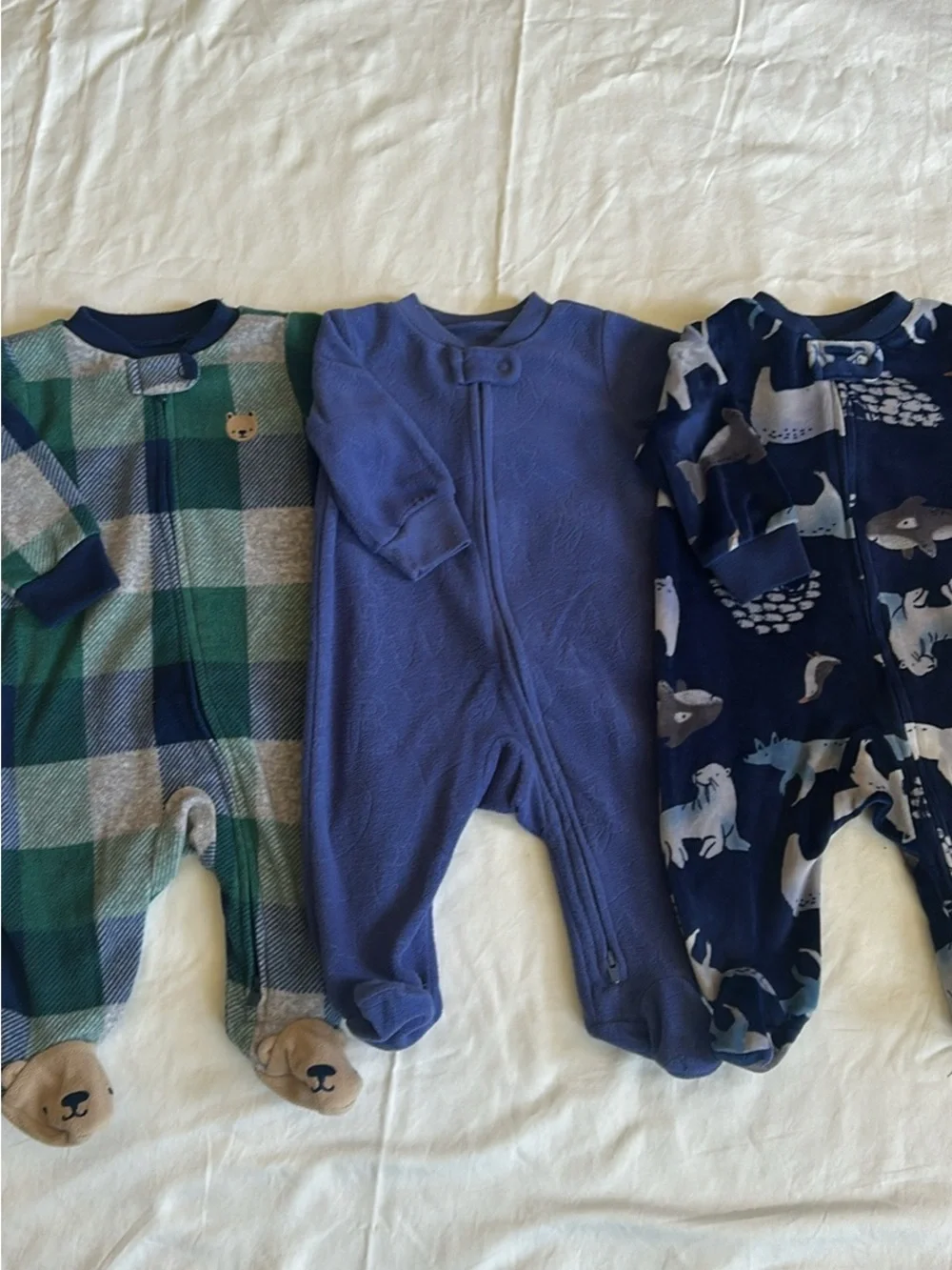 Baby Fleece One-Piece Footed Sleepers - Blue, Navy, Green Plaid
